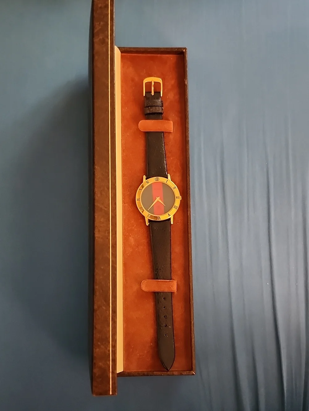 Gucci Watch with Gold Case and Red-Green Dial